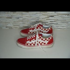 Red checkered low top Vans